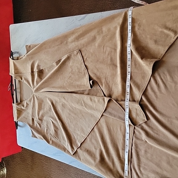 BCBGMaxAzria Tara Faux Suede Cascading Asymmetrical Dress Tan size M - Picture 10 of 15